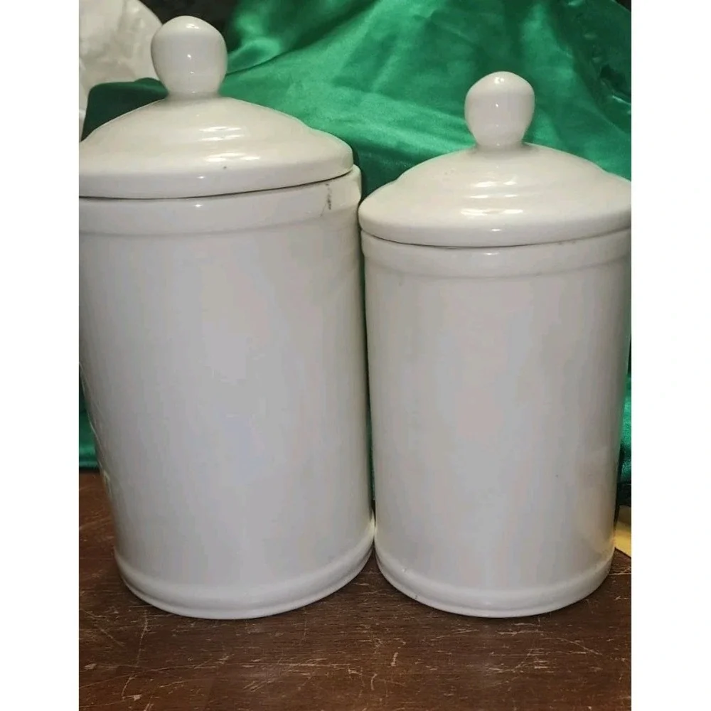Vintage Set Of 2 Ceramic Goose Duck Canister w/ Lids Blue Country Grannycore